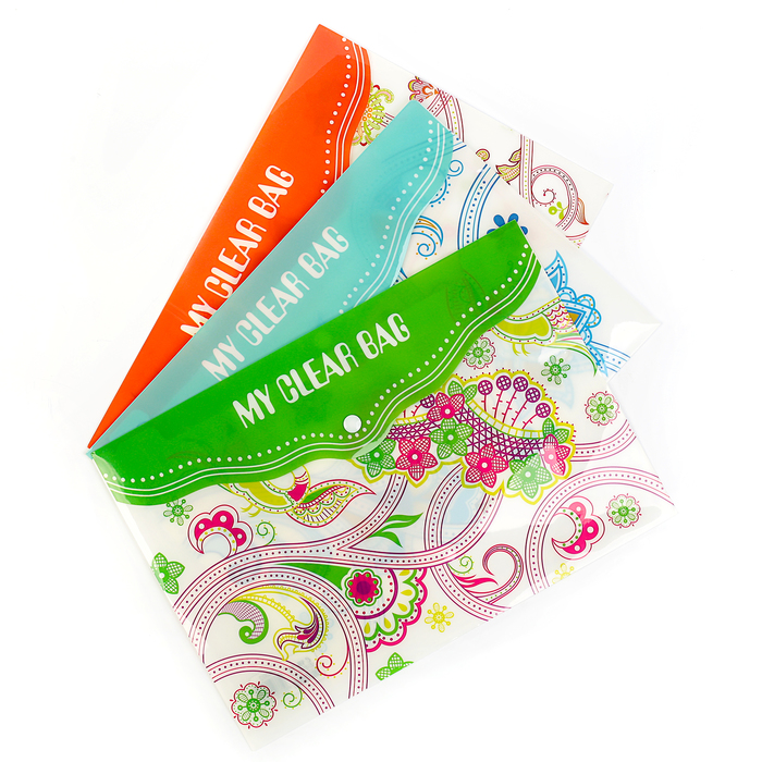 Папка-конверт на кнопке формат А4 180мкр МИКС Узоры