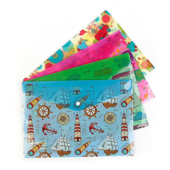 Папка-конверт на кнопке формат А4 180мкр МИКС Ассорти