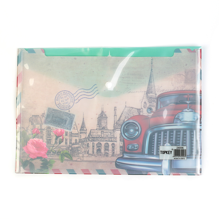 Папка-конверт на кнопке формат А4 180мкр МИКС Машины