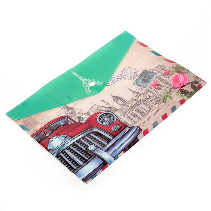 Папка-конверт на кнопке формат А4 180мкр МИКС Машины