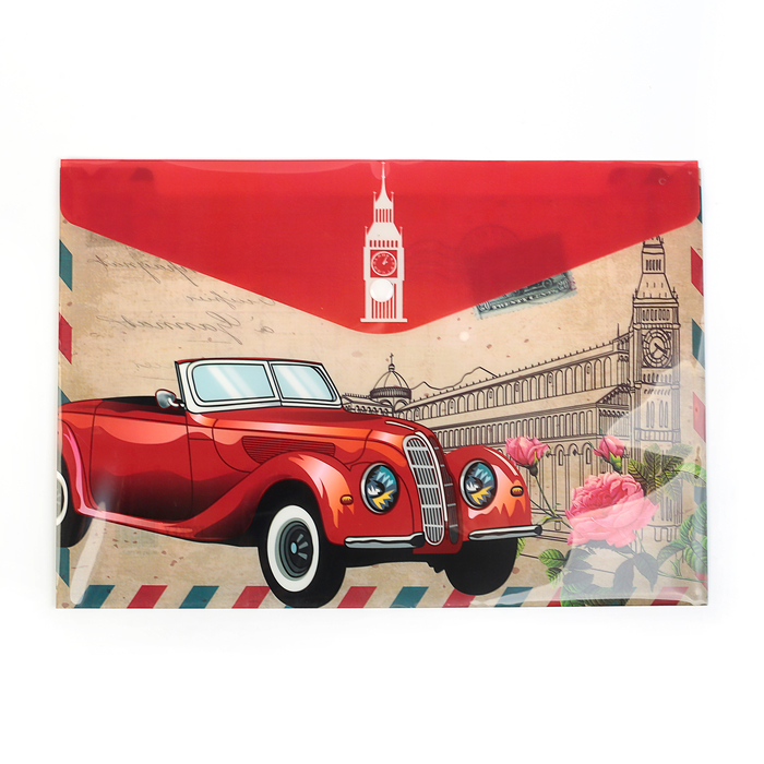 Папка-конверт на кнопке формат А4 180мкр МИКС Города