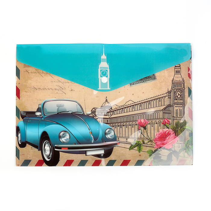 Папка-конверт на кнопке формат А4 180мкр МИКС Города