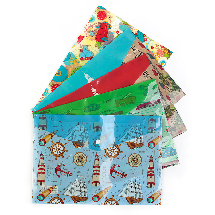 Папка-конверт на кнопке формат А4 180мкр МИКС Города