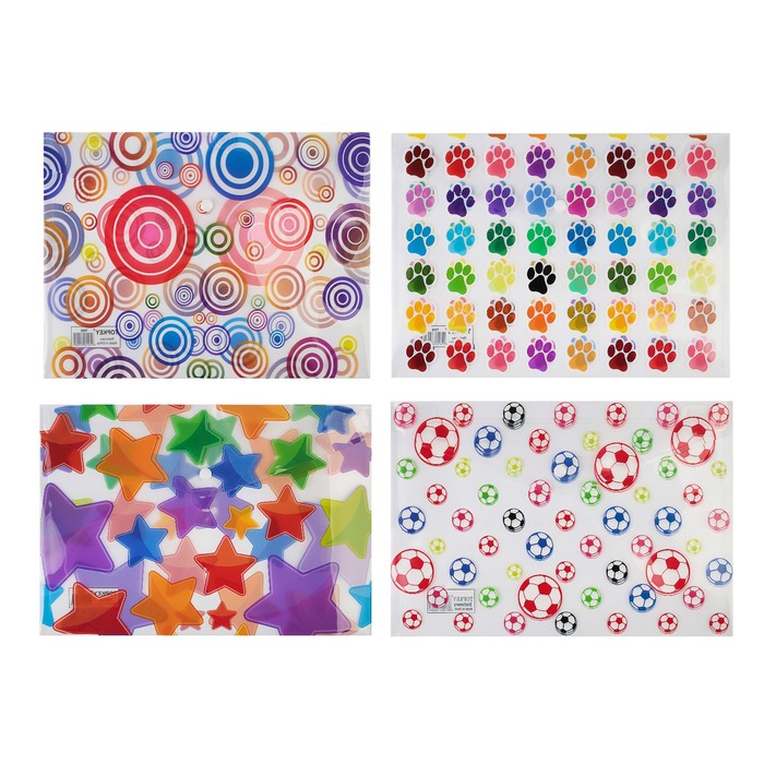 Папка-конверт на кнопке формат А4 180мкр МИКС Фрагменты