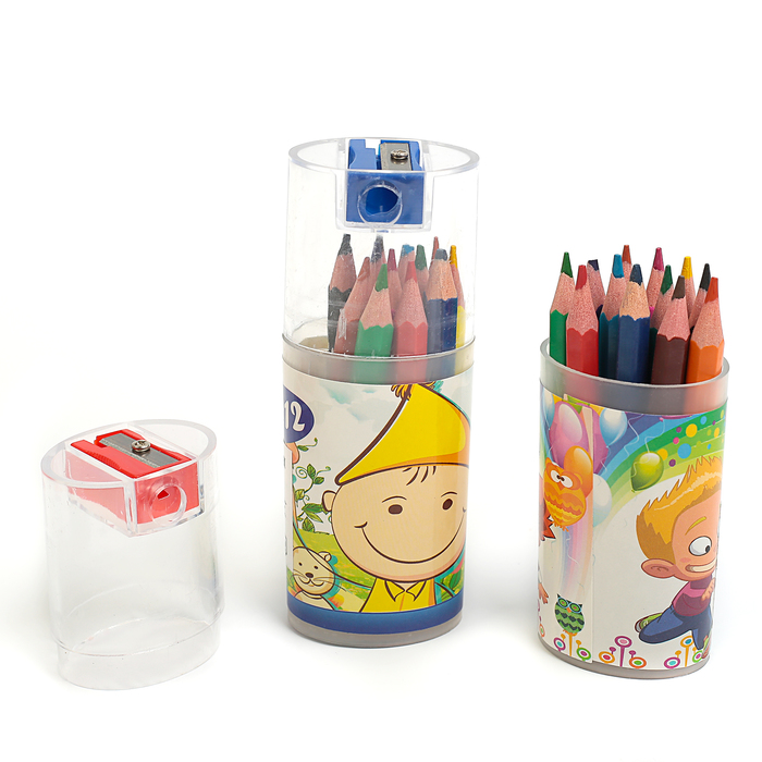 Карандаши МИНИ, 12 цветов, в овальном пластиковом тубусе с точилкой, МИКС