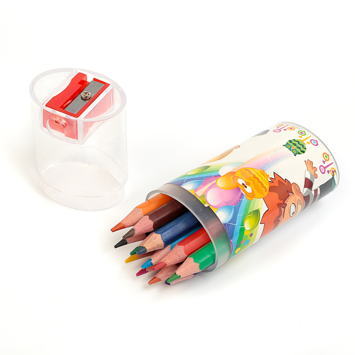 Карандаши МИНИ, 12 цветов, в овальном пластиковом тубусе с точилкой, МИКС