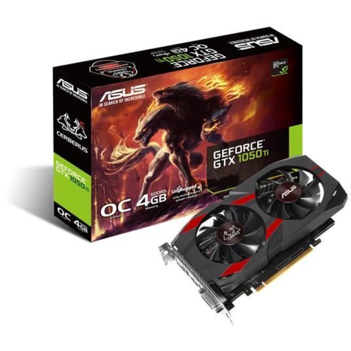 Видеокарта Asus GeForce GTX 1050TI CERBERUS OC, 4G, 128bit, GDDR5, 1366/7008, Ret