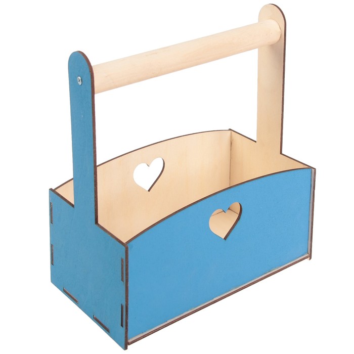 Ящик для цветов "Сердце" с деревянной ручкой, голубой, 20х23х12см
