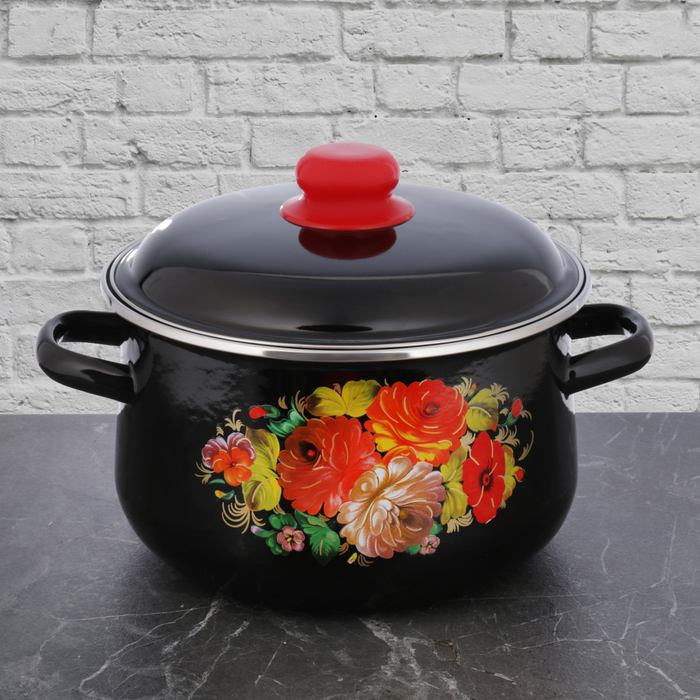 Кастрюля коническая 4 л "Жостово", цвет черный