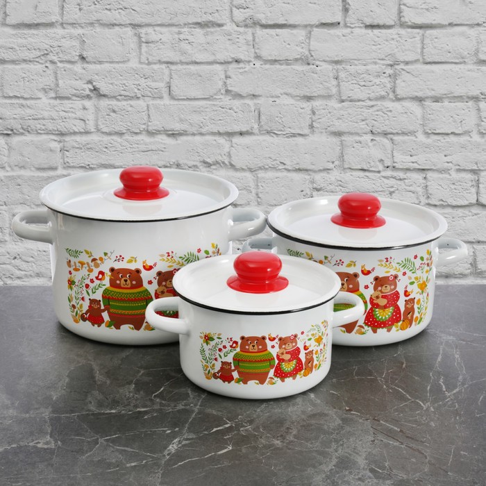Набор кастрюль "Мишки", 3 предмета: 1,5 л, 2,9 л, 4,5 л