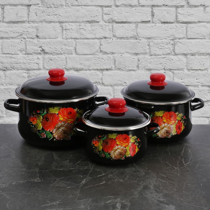 Набор кастрюль "Жостово", 3 предмета: 2 л, 4 л, 5,5 л