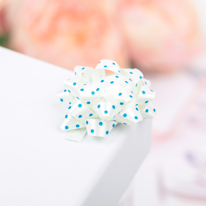 Бант-звезда №3,5 (ФАСОВКА 8 ШТ) синий горошек на белом