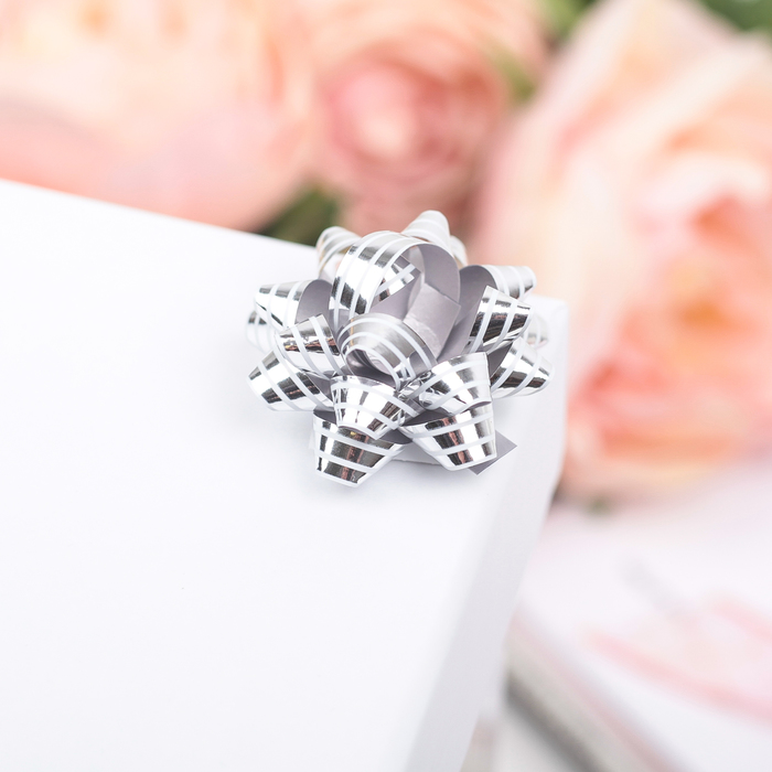 Бант-звезда №3,5 (ФАСОВКА 8 ШТ) металлик с полосой, МИКС