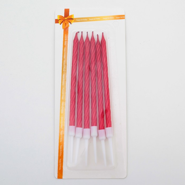 Свечи в торт "Металлик" , 14см, 6шт с подставкой, красные