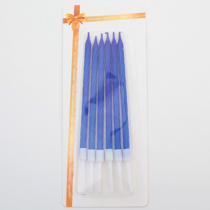 Свечи в торт "Металлик" , 14см, 6шт с подставкой, синие