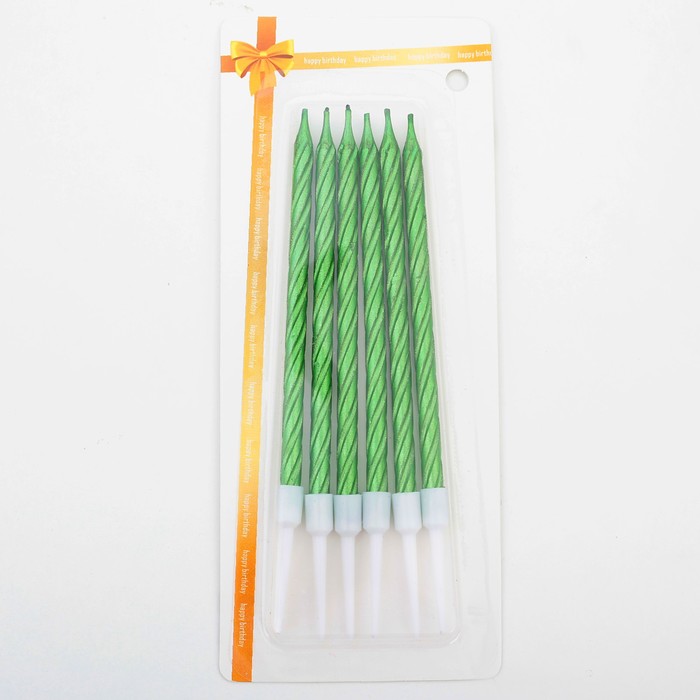 Свечи в торт "Металлик" , 14см, 6шт с подставкой, зелёные