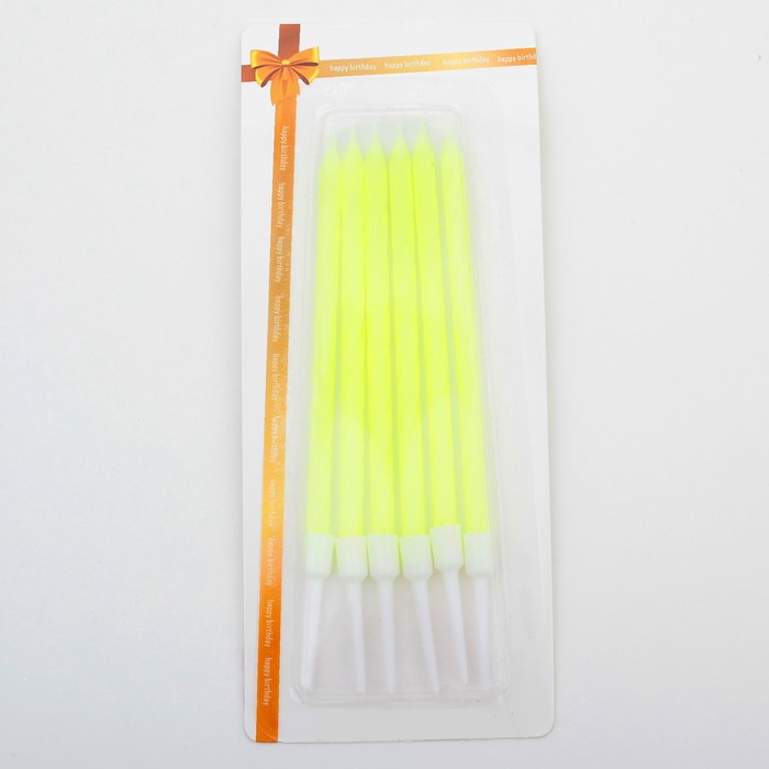 Свечи в торт "Неон" , 14см, 6шт с подставкой, жёлтый