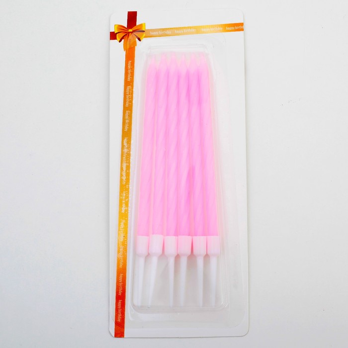 Свечи в торт "Неон" , 14см, 6шт с подставкой, розовый