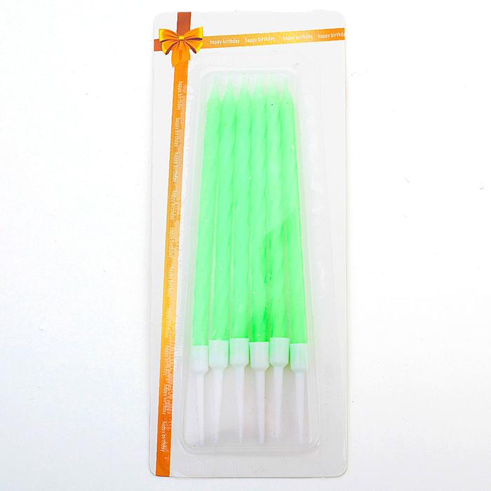 Свечи в торт "Неон" , 14см, 6шт с подставкой, зелёный