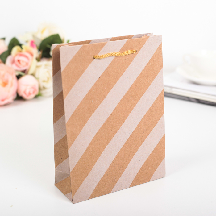 Пакет крафт "Диагональ", 15 х 6 х 20 см