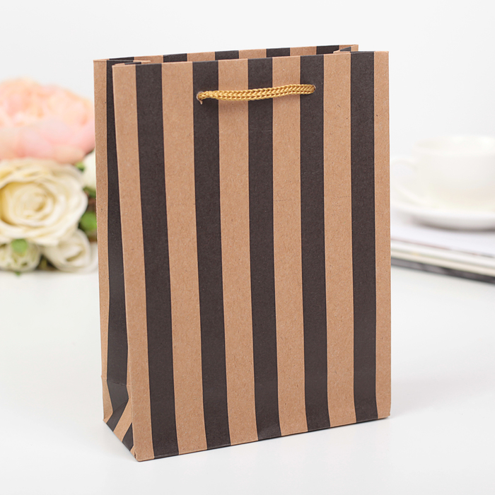 Пакет крафт "Полосатый", 15 х 6 х 20 см