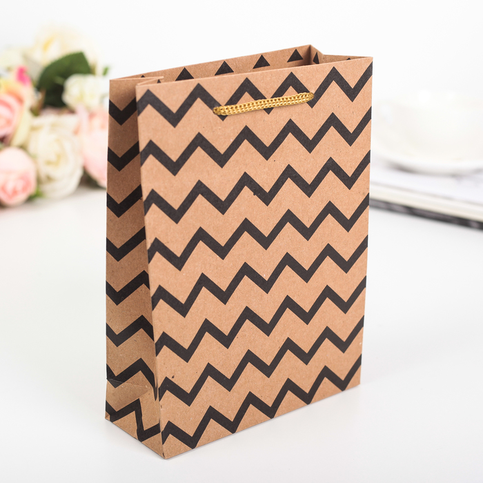 Пакет крафт "Зигзаги", 15 х 6 х 20 см