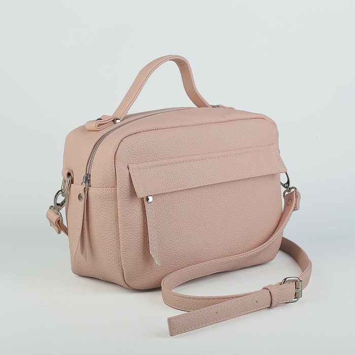Сумка женская, отдел на молнии, 2 наружных кармана, длинный ремень, цвет розовый