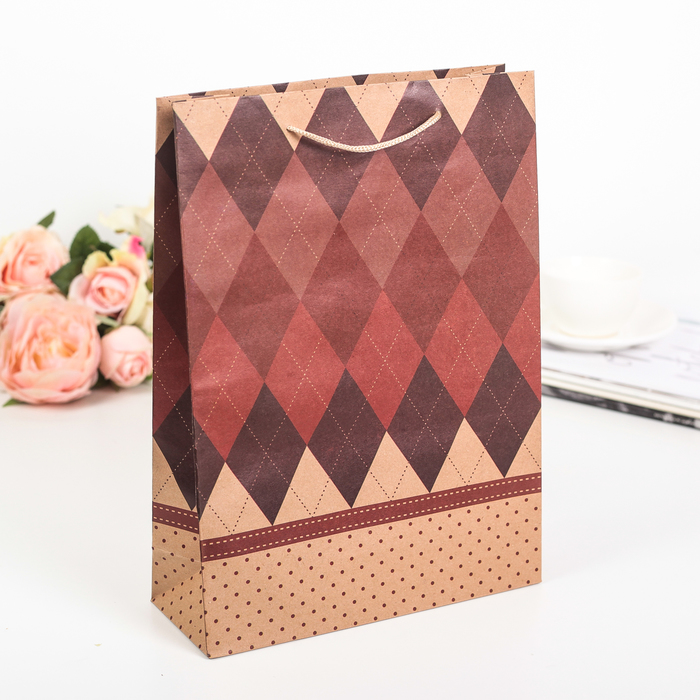 Пакет крафт "Аргайл", 31,5 х 9,5 х 41,5 см