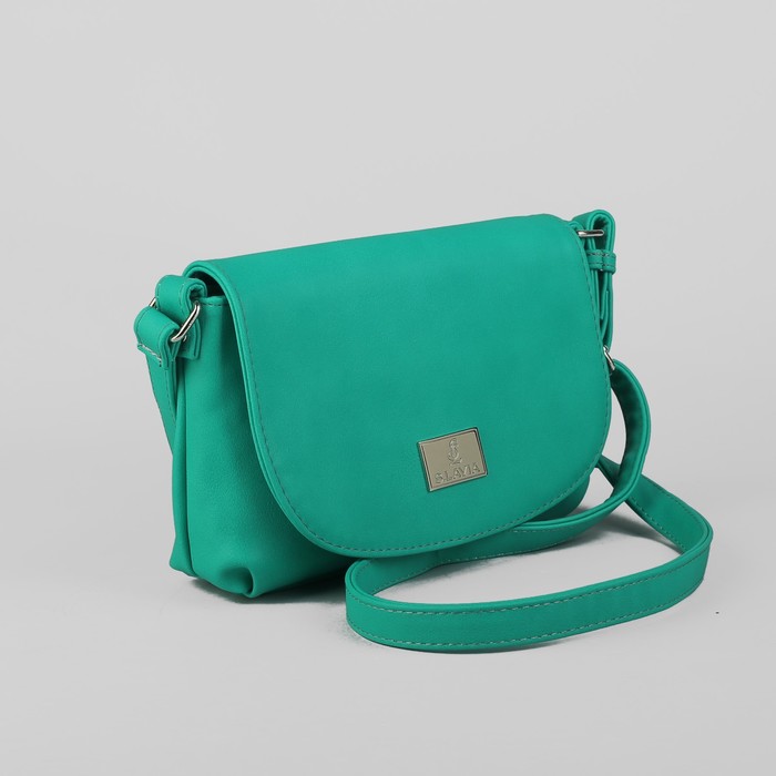 Сумка женская, отдел на молнии, наружный карман, длинный ремень, цвет зелёный
