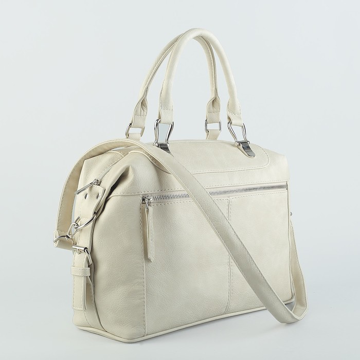 Сумка женская, отдел на молнии, наружный карман, ремень, цвет серо-бежевый