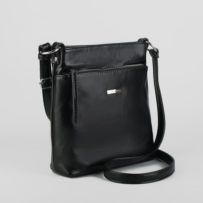 Сумка женская, замша, отдел на молнии, 2 наружных кармана, регулируемый ремень, глянец чёрный