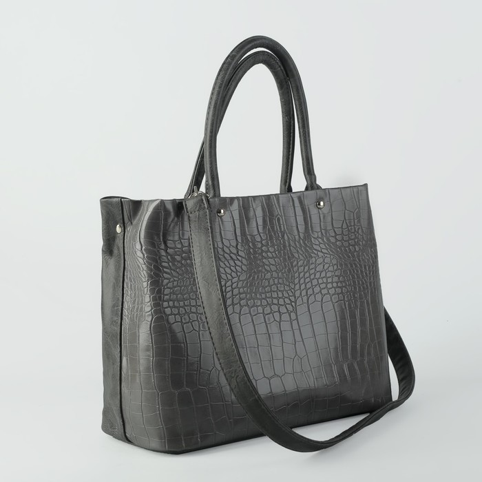 Сумка женская на молнии, 2 отдела, наружный карман, регулируемый ремень, цвет крок серый