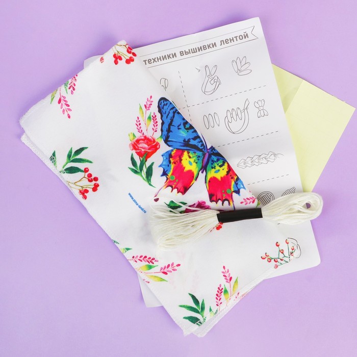 Вышивка лентами по шкатулке "Бабочка"