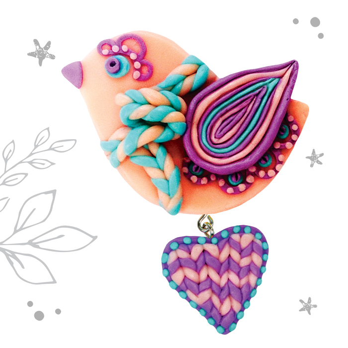 Брошь из полимерной глины своими руками "Птичка"