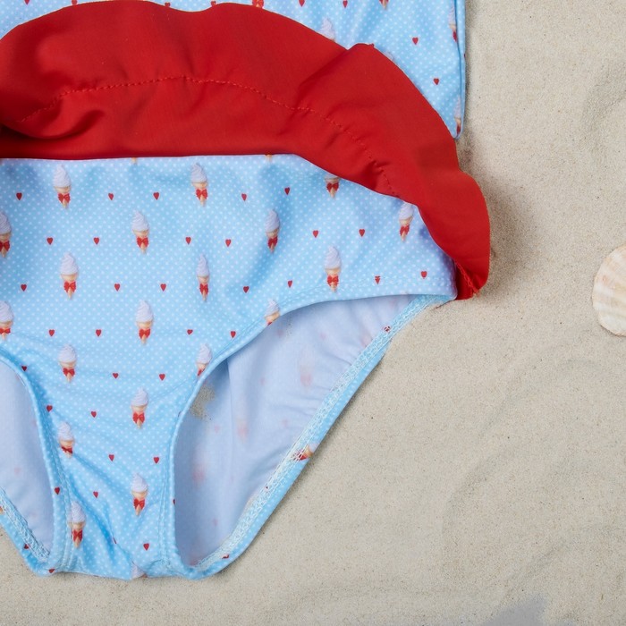 Купальник слитный для девочки "Мороженое", рост 98-104 см (3-4 года), цвет голубой/красный