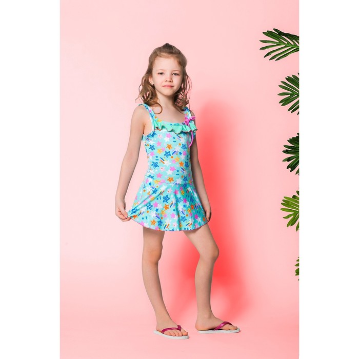 Купальник слитный для девочки "Конфетти", рост 110-116 см (5-6 лет), цвет бирюзовый