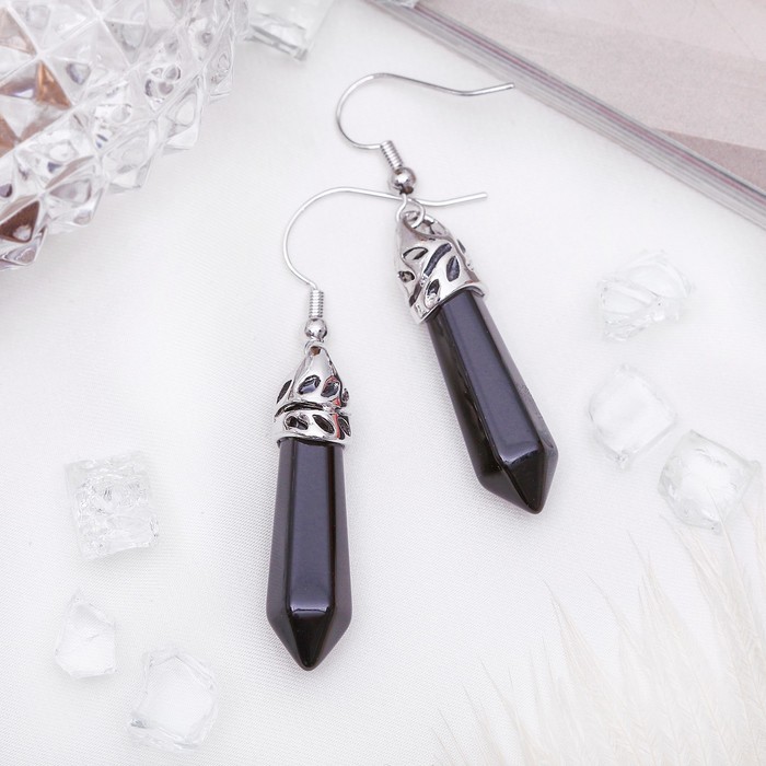 Серьги маятник "Агат чёрный"