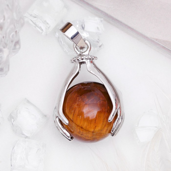 Подвеска шар в руках "Тигровый глаз"