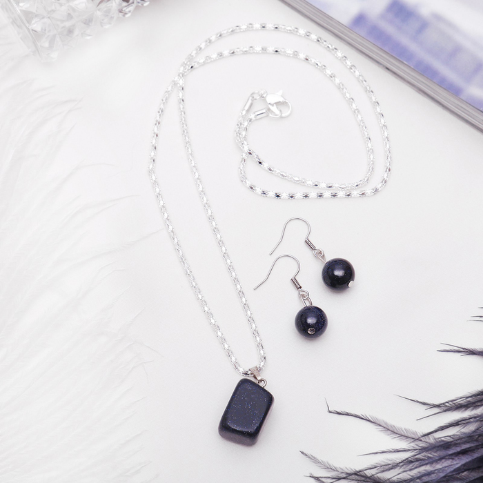 Гарнитур 2 предмета: серьги шар №10, кулон галтовка "Авантюрин синий"