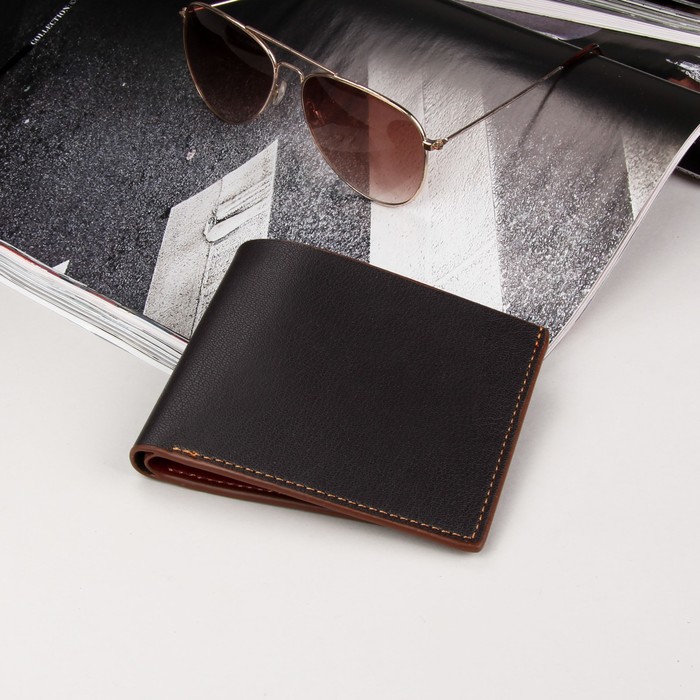 Кошелёк мужской, 2 отдела, для карт, для монет, для sim-карты, цвет коричневый