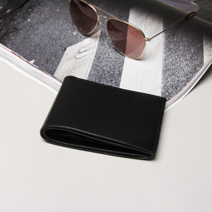 Кошелёк мужской, 2 отдела, для карт, для монет, для sim-карты, цвет чёрный