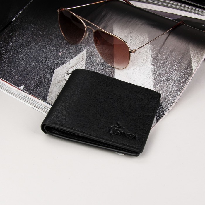 Кошелёк мужской, 2 отдела, для карт, для монет, для sim-карты, цвет чёрный