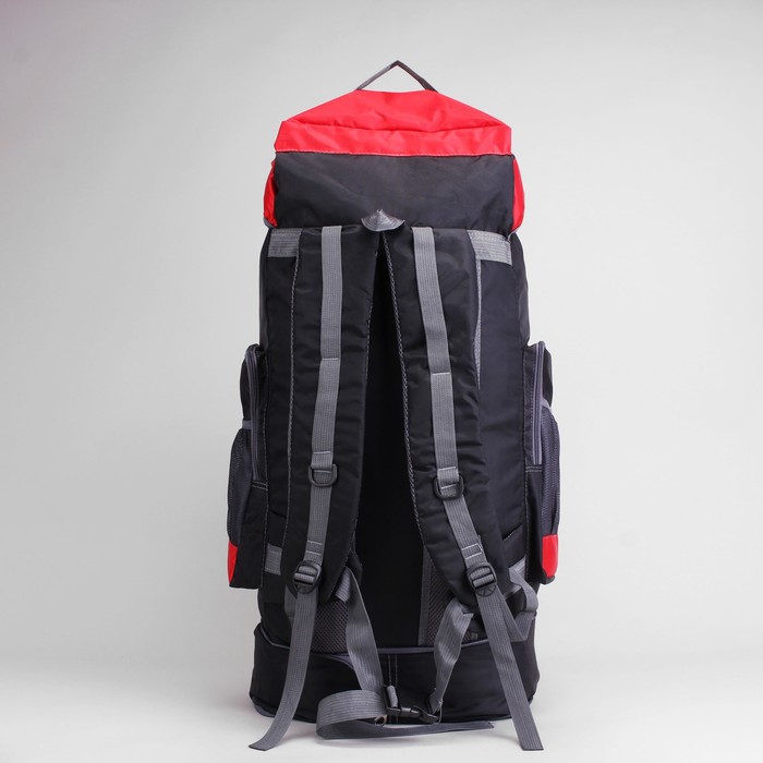 Рюкзак туристический "Тур", 38*22*70/82, трансформер, отделение на молнии, 7 наружных карманов, усиленная спинка, чёрный/красный