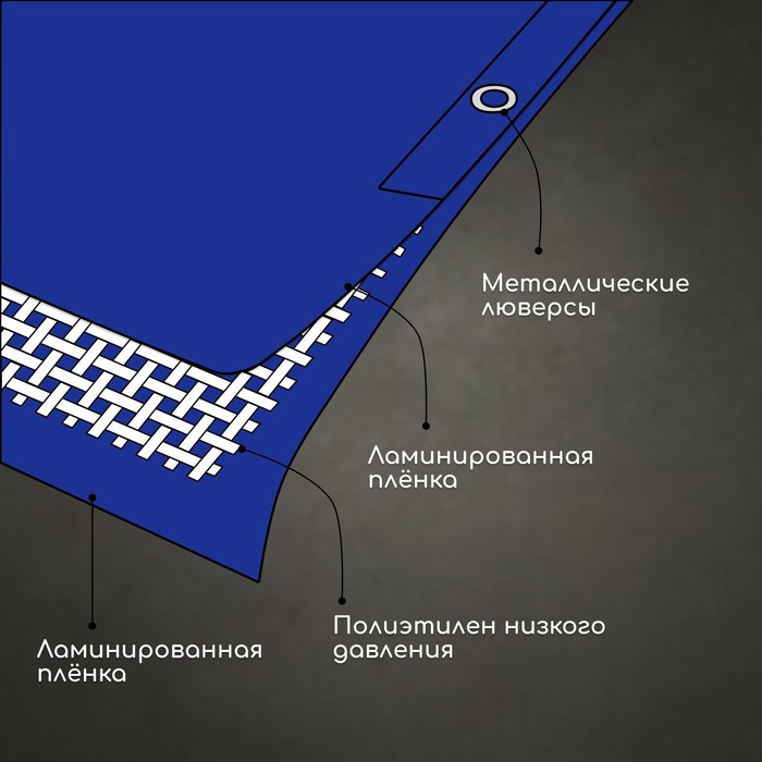 Тент защитный, 3 × 2 м, плотность 180 г/м², люверсы шаг 1 м, тарпаулин, УФ, синий