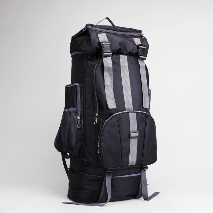 Рюкзак турист Тур, 38*22*70/82, трансф, отд на молнии, 7 н/карманов, усил спинка, чёрный