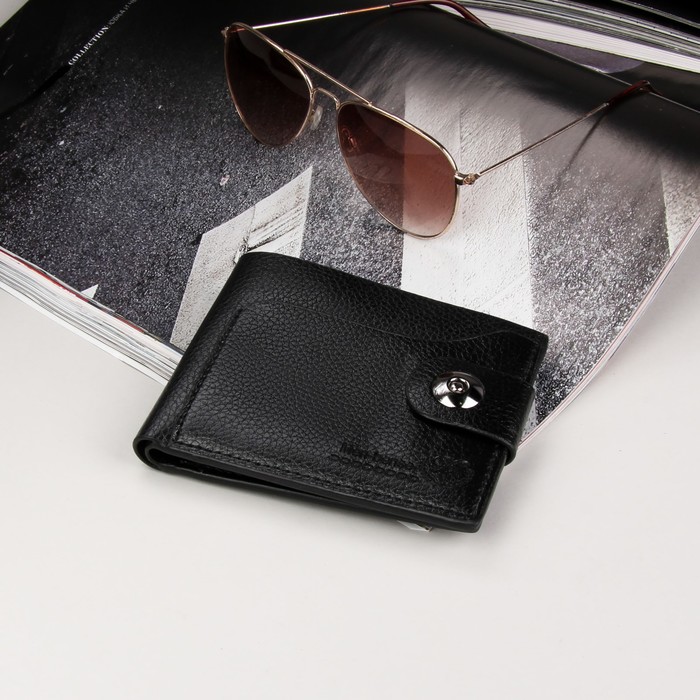 Кошелёк мужской, 2 отдела, для монет, для карт, для sim-карты, цвет чёрный