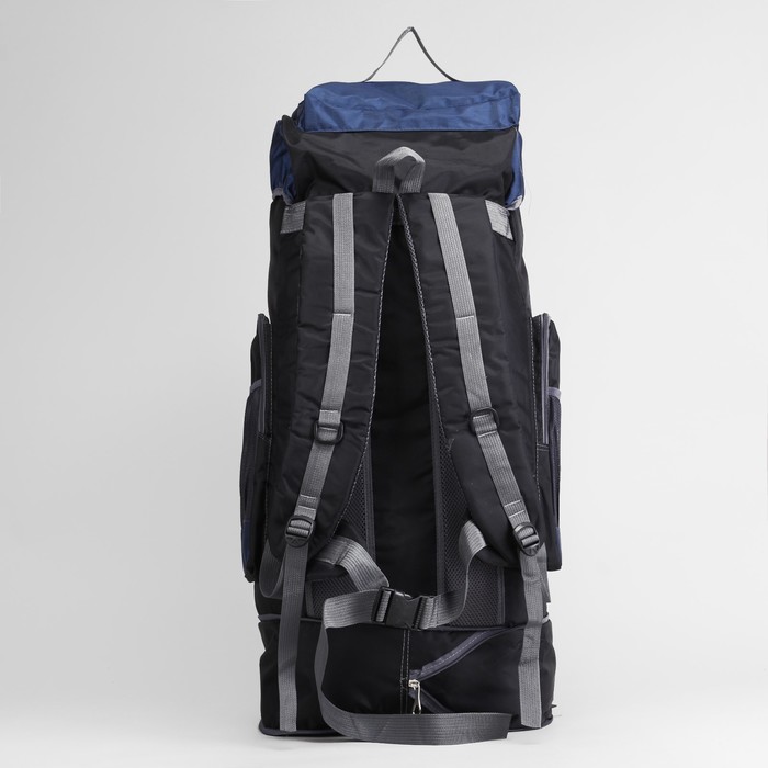 Рюкзак турист Тур, 38*22*70/82, трансф, отд на молнии, 7 н/карманов, усил спинка, чёрн/синий