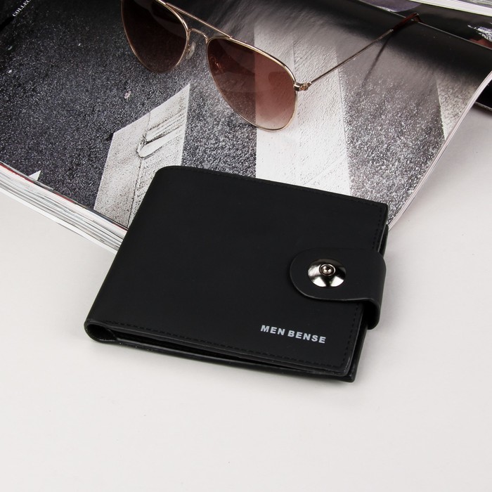 Кошелёк мужской, 2 отдела, для карт, для монет, цвет чёрный