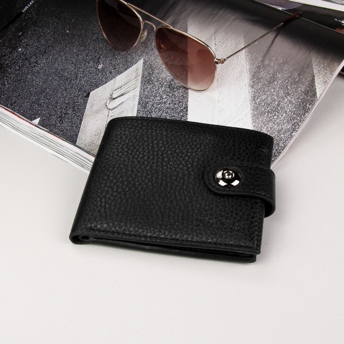 Кошелёк мужской, 4 отдела, для карт, для монет, цвет чёрный