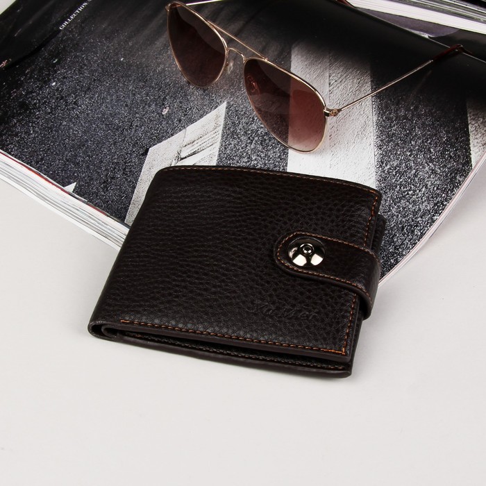 Кошелёк мужской, 4 отдела, для карт, для монет, цвет коричневый